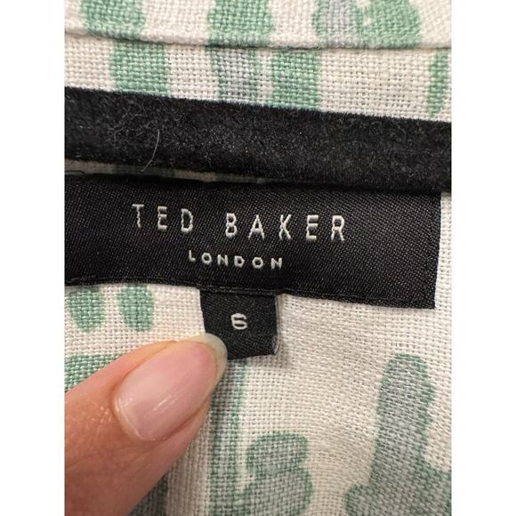 Ted Baker 2XL Men's White Green Compter Revere Print Linen Long Sleeve Button - Picture 3 of 5